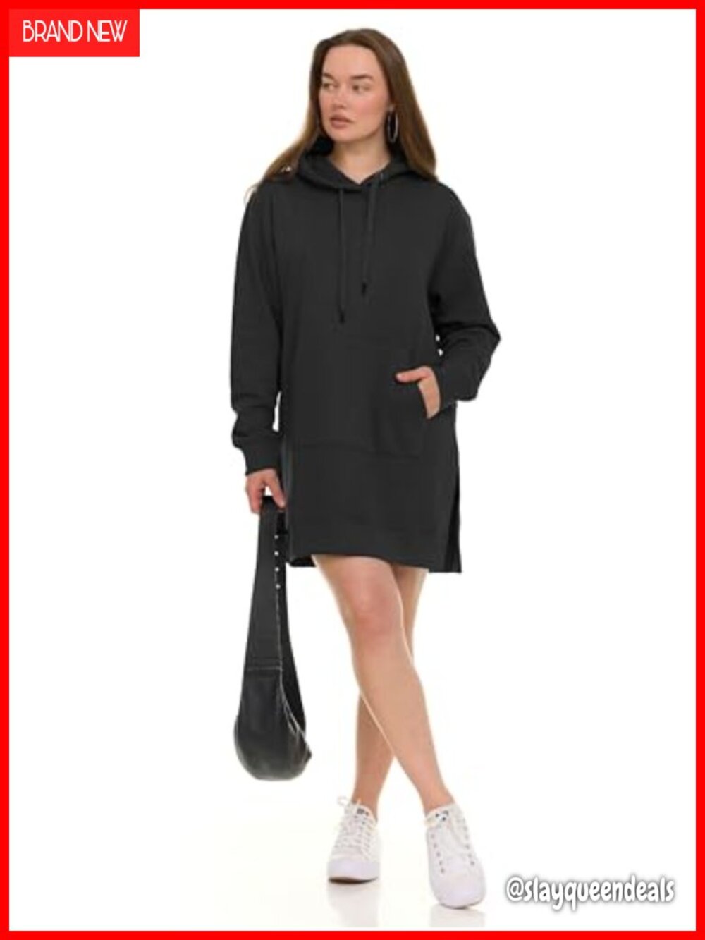 Women Oversized Fleece Hoodie Dress Long Split Hem Pockets Pullover